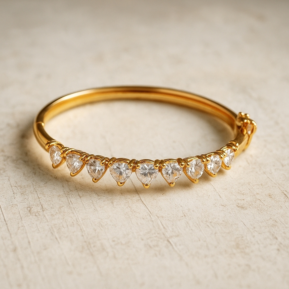 Vintage 1980s Gold Vermeil Sterling Silver Heart CZ Bangle Marked 925 Heirloom - Picture 12 of 13